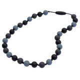 Munchables beaded chew necklace with black, grey and dark grey beads for boys.