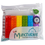 Munchables Rainbow LEGO Chewable Pencil Toppers in package.