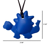 The Munchables Navy Stegosaurus Chew Necklace Measures approximately 8cm by 6cm.
