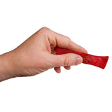 Munchables Mesh Marble Stim Toy in red in hand to show size