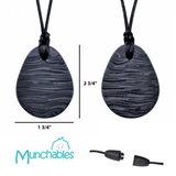 Munchables Charcoal Waves Tear Drop Chewable Stim Necklace measures 2 3/4" high by 1 3/4" wide USA