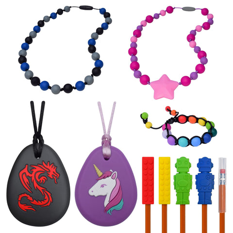 All Munchables Sensory Chew Necklaces, Chew Bracelets and Chewable Pencil Toppers.