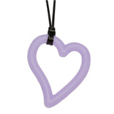 Munchables Heart Chew Necklace in light purple strung on black cord.