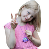 Munchables Baby Owl Sensory Chew Necklace worn by girl.