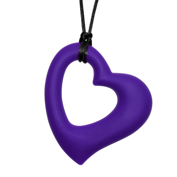 Simple, smooth dark purple heart shaped chew necklace. Slightly Asymmetric.