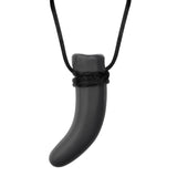 Munchables Dino Tooth Chew Necklace in Charcoal with Black Cord Wrapped Around Top