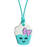 Munchables Cupcake Chew Necklace in Aqua with White Icing