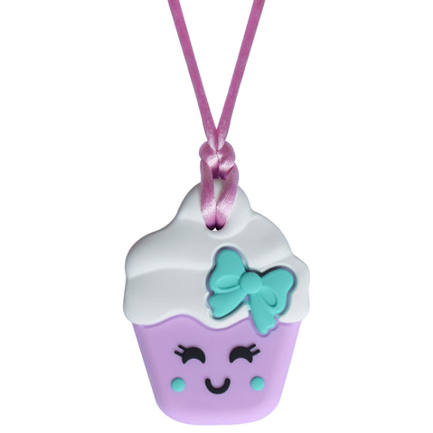 Munchables Cupcake Chew Necklace in Purple with White Icing
