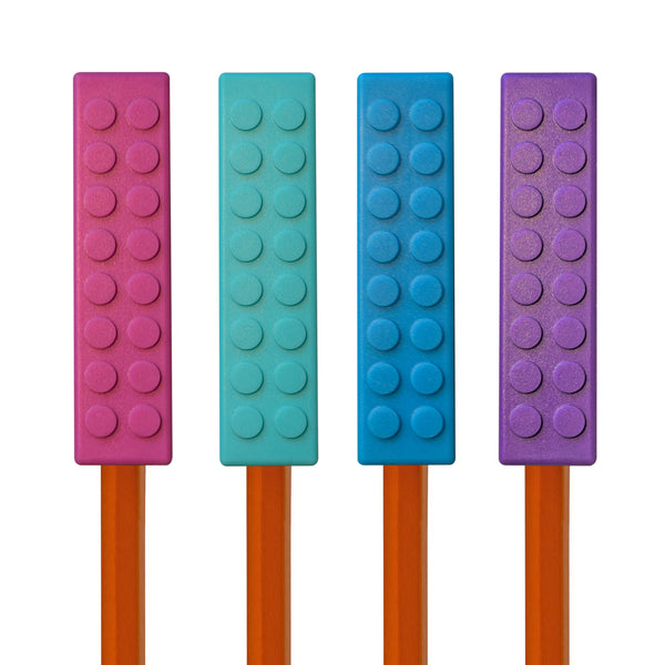 Set of 4 Girl Chewable Pencil Toppers in pink, aqua, blue and purple