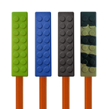 Set of 4 LEGO Brick Style Chewy Pencil Toppers - Green, Navy, Charcoal and Green Camo