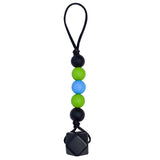 Munchables Chewable Zipper Pull in Black, Green and Blue.