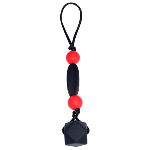 Munchables Chewable Zipper Pull in Black and Red.
