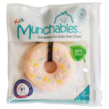 Munchables Pink Donut Chew Necklace is packaged in a reuseable bag for easy storage.