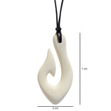 The Munchables Fish Hook Chew Necklace measures 7cm high by 3cm wide.