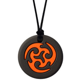 Munchables Orange Black Ninja Star Sensory Chew Necklace Strung on a Black Cord.