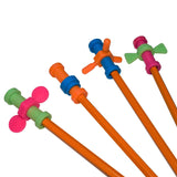 Set of 4 Munchables Toolbox Pencil Toppers pictured on pencils. Spinner Fidget Toys that fit on any standard pen or pencil.