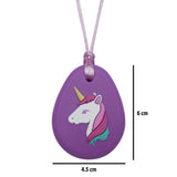The Munchables Unicorn Chew Necklace measures 6cm high by 4.5cm wide.