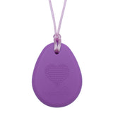 Munchables Purple Unicorn Chew Necklace features sensory nubs on the reverse side in the shape of a heart.