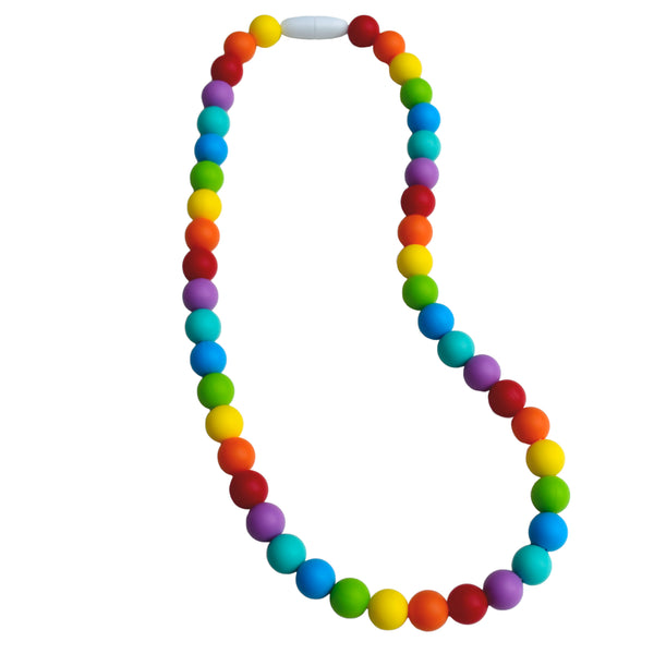 Munchables Rainbow Chew Necklaces feature a repeating pattern of 7 rainbow coloured beads.
