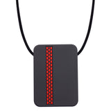 Munchables adult chew necklace in rectangle shape with red tire strip down one side.