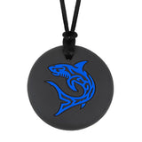 Munchables black chew necklace with navy blue shark design for boys