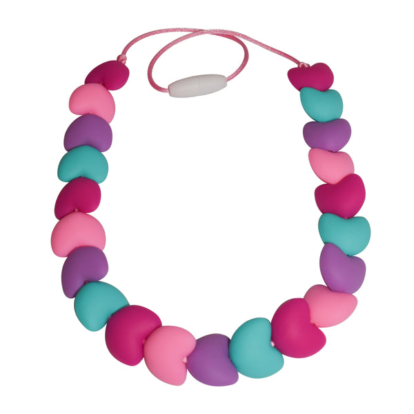 The Munchables Sweetheart Sensory Chewelry Necklace features our smooth, heart-shaped chew beads. 