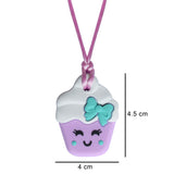 Munchables Cupcake Chew Necklace with dimensions of 4.5cm high by 4cm wide