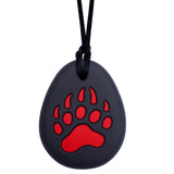 Munchables Black Chewing Necklace with Red Bear Paw.