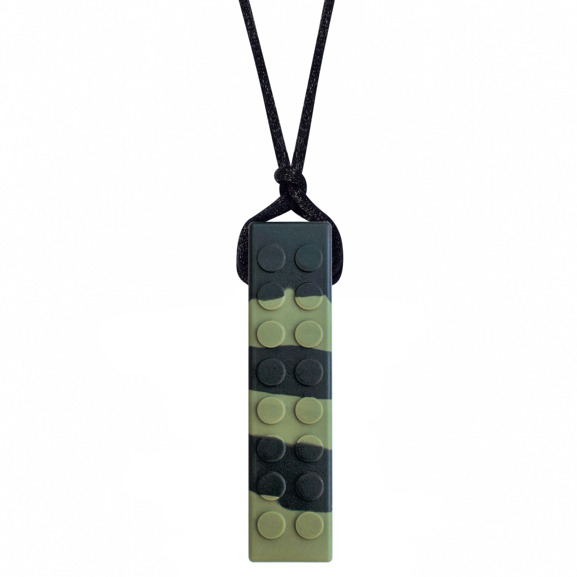 LEGO shaped chewelry in green and black camo.